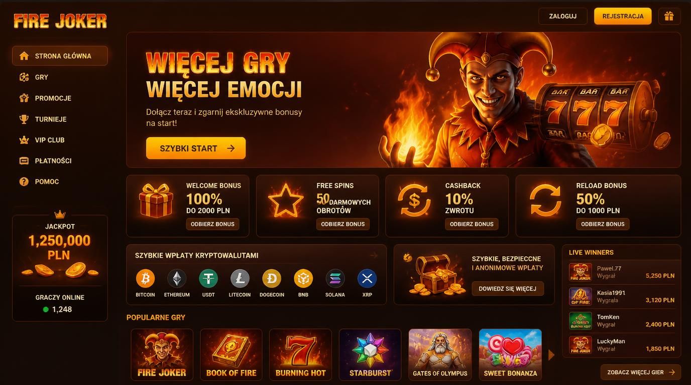 Różne bonusy Fire Joker dla szybkiego startu i gry kryptowalutami.