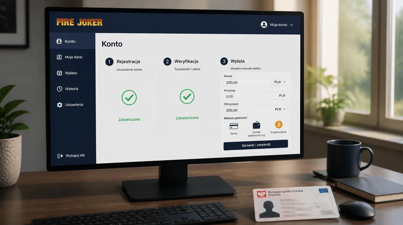 Panel konta z zatwierdzoną weryfikacją tożsamości i formularzem wpłaty w PLN